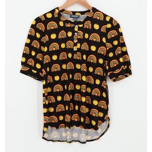 NWT ModCloth Pumpkin‎ Rainbow Popover Top Womens Halloween Fall Novelty Size S